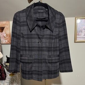 Vintage GUC Context Women's Black and Gray Plaid Blazer OnTrend Tartan Well Made